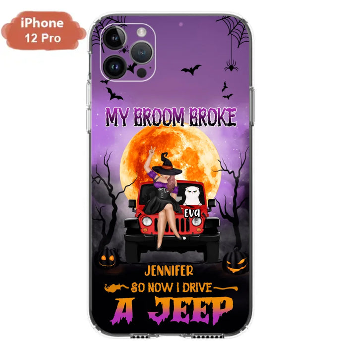 Custom Personalized Off-road Girl Phone Case - Upto 4 Cats - Halloween Gift Idea For Off-road Lovers/Cat Lovers - My Broom Broke - Case for iPhone/Samsung