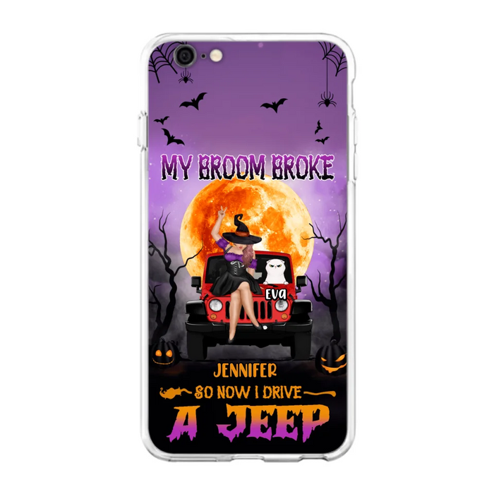 Custom Personalized Off-road Girl Phone Case - Upto 4 Cats - Halloween Gift Idea For Off-road Lovers/Cat Lovers - My Broom Broke - Case for iPhone/Samsung