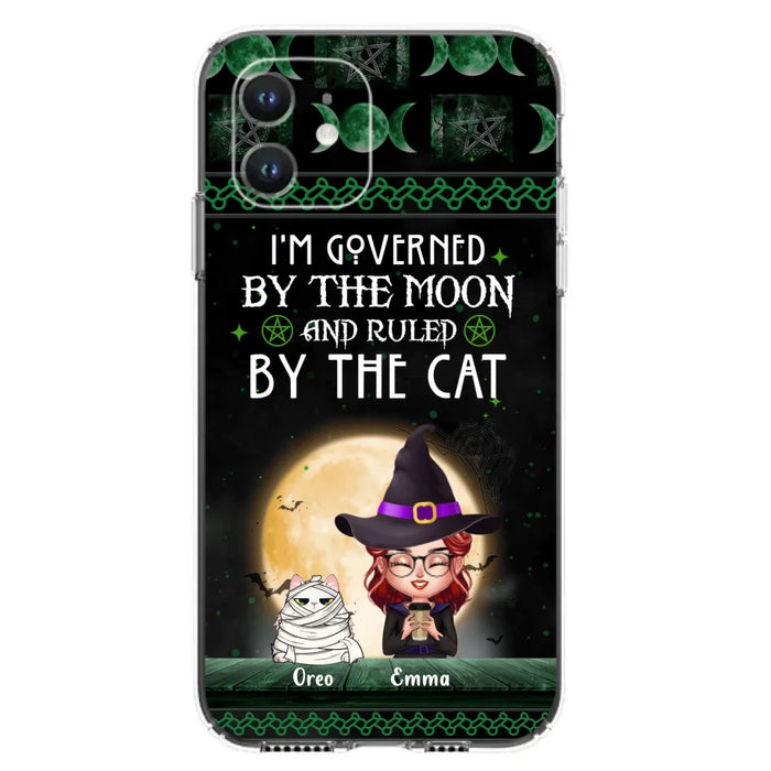 Custom Personalized Cats Witch Phone Case - Halloween Gift For Cat Lover - Governed By The Moon, Ruled By The Cats - Case For iPhone And Samsung