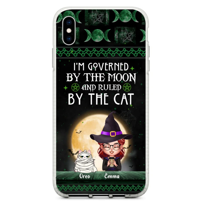 Custom Personalized Cats Witch Phone Case - Halloween Gift For Cat Lover - Governed By The Moon, Ruled By The Cats - Case For iPhone And Samsung