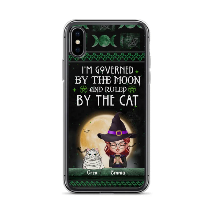 Custom Personalized Cats Witch Phone Case - Halloween Gift For Cat Lover - Governed By The Moon, Ruled By The Cats - Case For iPhone And Samsung