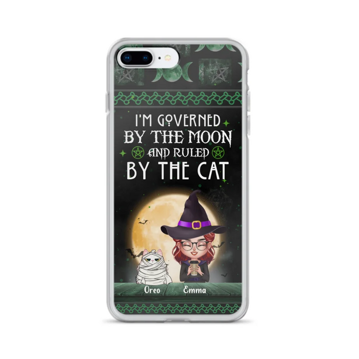 Custom Personalized Cats Witch Phone Case - Halloween Gift For Cat Lover - Governed By The Moon, Ruled By The Cats - Case For iPhone And Samsung