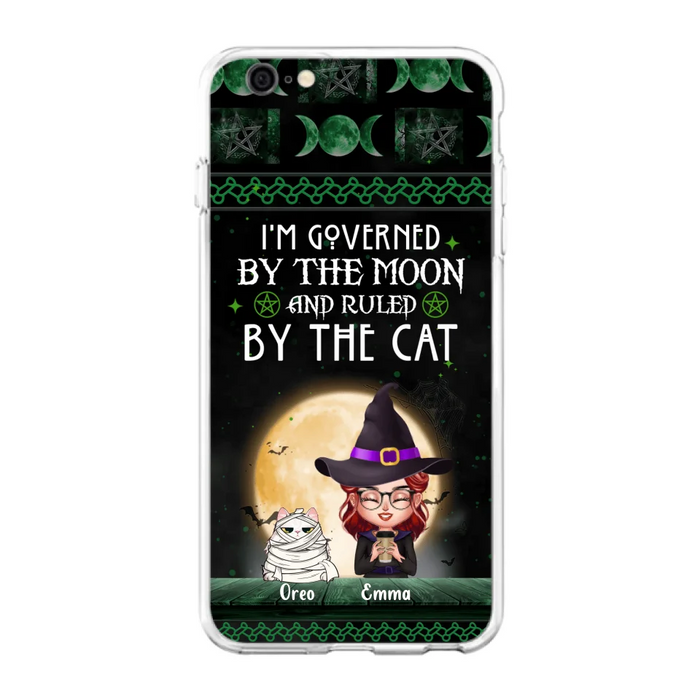 Custom Personalized Cats Witch Phone Case - Halloween Gift For Cat Lover - Governed By The Moon, Ruled By The Cats - Case For iPhone And Samsung