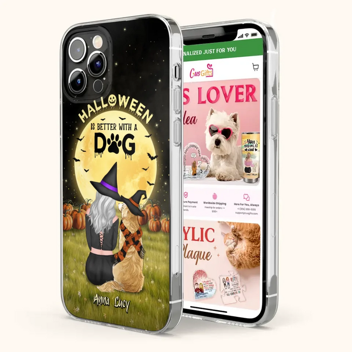 Custom Personalized Halloween Phone Case for iPhone/ Samsung - Gift Idea For Dog Owner with up to 4 Dogs - Halloween Is Better With A Dog