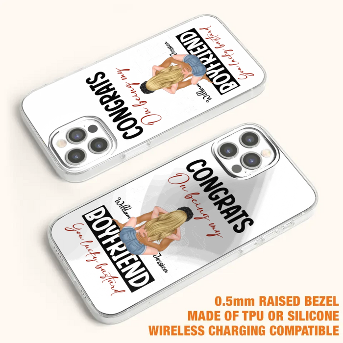 Custom Personalized Couple Phone Case - Gift Idea For Couple/Valentines Day - Congrats On Being My Boyfriend You Lucky Bastard - Case For iPhone/Samsung