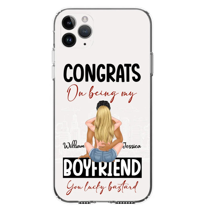 Custom Personalized Couple Phone Case - Gift Idea For Couple/Valentines Day - Congrats On Being My Boyfriend You Lucky Bastard - Case For iPhone/Samsung