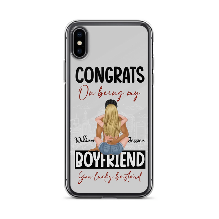 Custom Personalized Couple Phone Case - Gift Idea For Couple/Valentines Day - Congrats On Being My Boyfriend You Lucky Bastard - Case For iPhone/Samsung