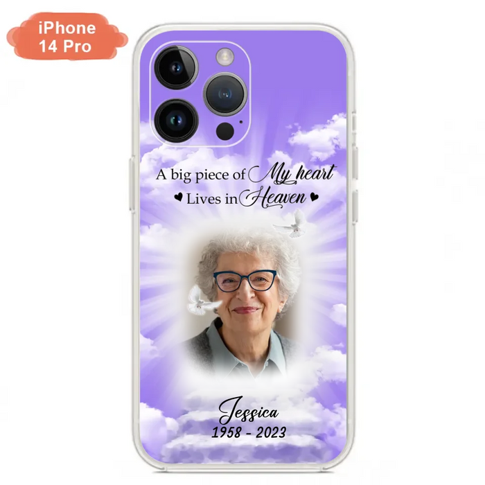 Custom Personalized Memorial Photo Phone Case - Memorial Gift Idea For Mother's Day/Father's Day - A Big Piece Of My Heart Lives In Heaven - Case For iPhone/Samsung