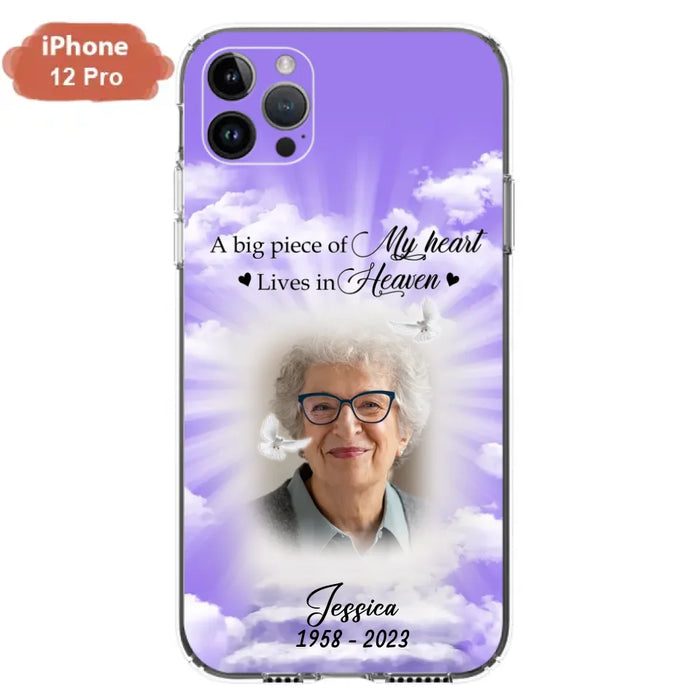 Custom Personalized Memorial Photo Phone Case - Memorial Gift Idea For Mother's Day/Father's Day - A Big Piece Of My Heart Lives In Heaven - Case For iPhone/Samsung