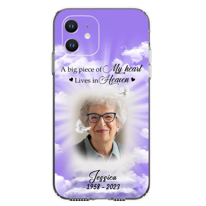 Custom Personalized Memorial Photo Phone Case - Memorial Gift Idea For Mother's Day/Father's Day - A Big Piece Of My Heart Lives In Heaven - Case For iPhone/Samsung