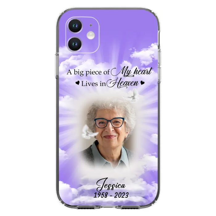 Custom Personalized Memorial Photo Phone Case - Memorial Gift Idea For Mother's Day/Father's Day - A Big Piece Of My Heart Lives In Heaven - Case For iPhone/Samsung