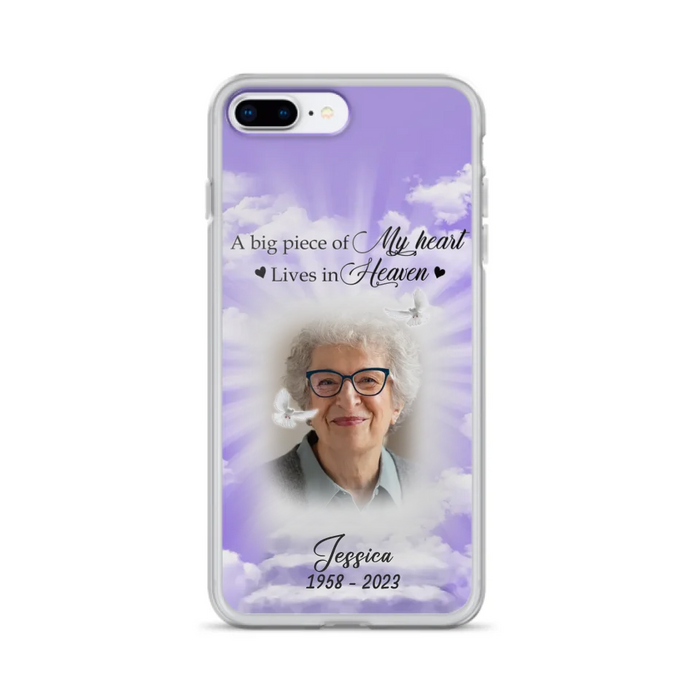 Custom Personalized Memorial Photo Phone Case - Memorial Gift Idea For Mother's Day/Father's Day - A Big Piece Of My Heart Lives In Heaven - Case For iPhone/Samsung