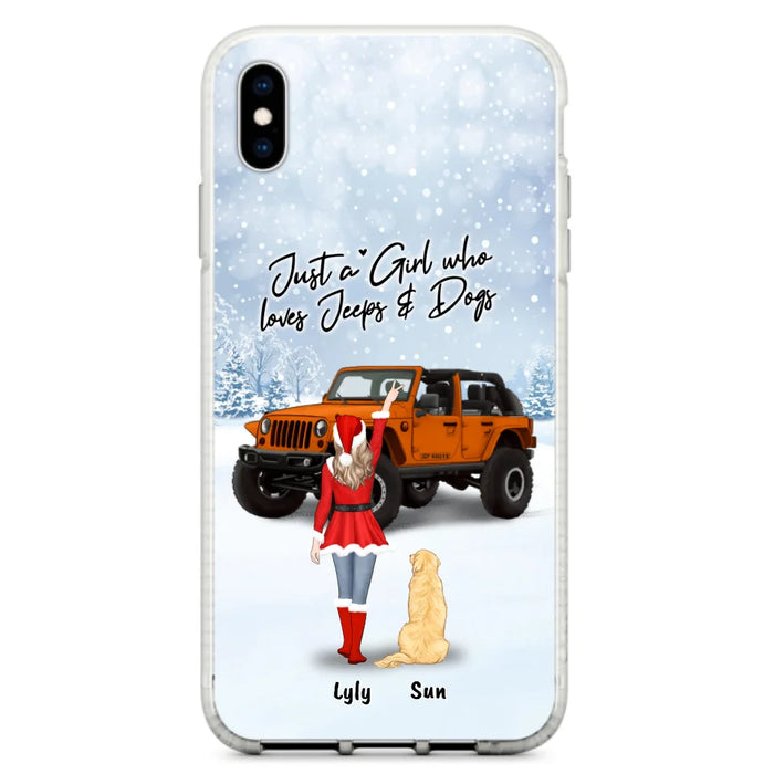 Custom Personalized Christmas Off-road Girl Phone Case - Girl With Upto 4 Pets - Christmas Gift For Dog/ Cat Lover - Just A Girl - Case For iPhone And Samsung