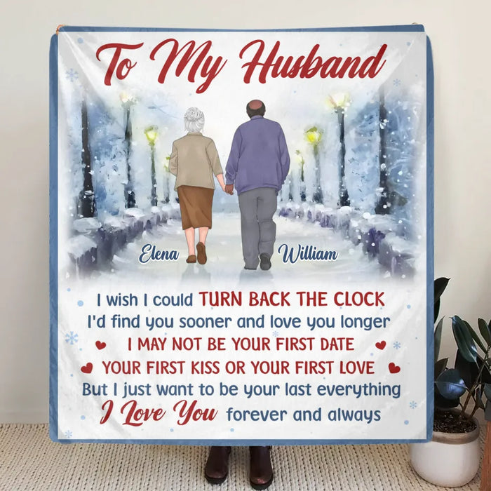 Custom Personalized Old Couple Quilt/ Fleece Throw Blanket - Gift Idea For Wife/ Husband - I Wish I Could Turn Back The Clock