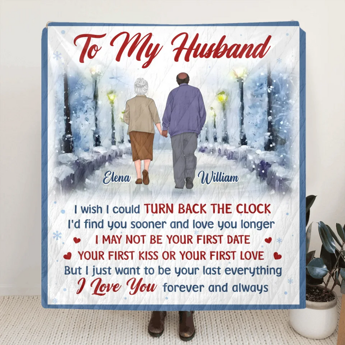 Custom Personalized Old Couple Quilt/ Fleece Throw Blanket - Gift Idea For Wife/ Husband - I Wish I Could Turn Back The Clock