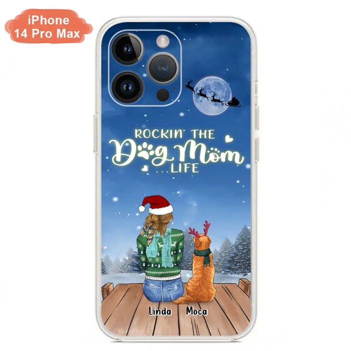 Custom Personalized Christmas Dog Mom Phone Case - Upto 5 Dogs - Gift Idea For Dog Lover/ Dog Mom - Rockin' The Dog Mom Life - Case For iPhone And Samsung