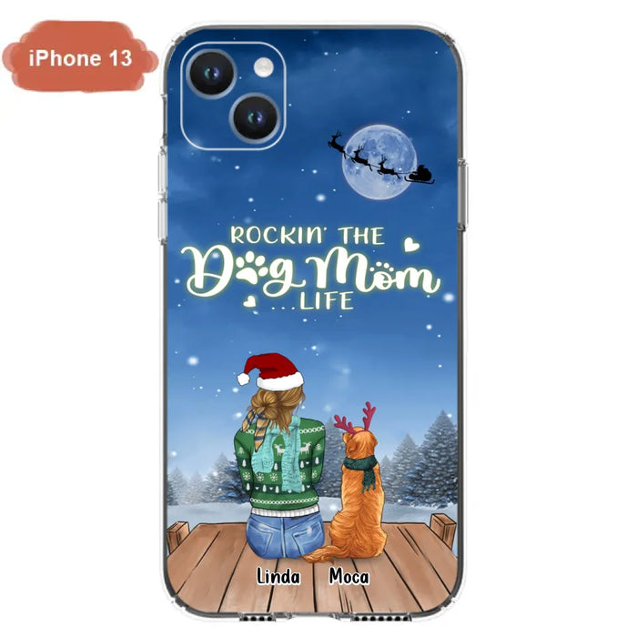 Custom Personalized Christmas Dog Mom Phone Case - Upto 5 Dogs - Gift Idea For Dog Lover/ Dog Mom - Rockin' The Dog Mom Life - Case For iPhone And Samsung