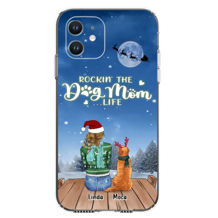 Custom Personalized Christmas Dog Mom Phone Case - Upto 5 Dogs - Gift Idea For Dog Lover/ Dog Mom - Rockin' The Dog Mom Life - Case For iPhone And Samsung