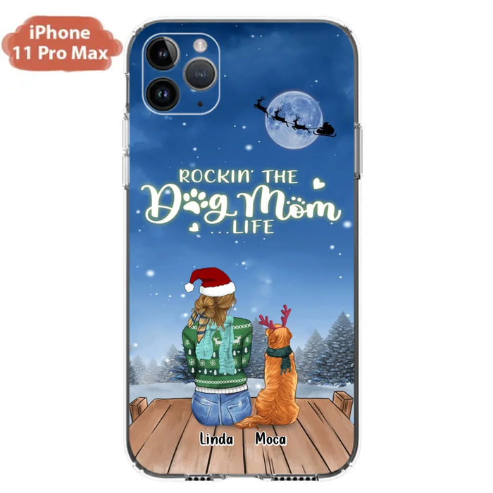 Custom Personalized Christmas Dog Mom Phone Case - Upto 5 Dogs - Gift Idea For Dog Lover/ Dog Mom - Rockin' The Dog Mom Life - Case For iPhone And Samsung