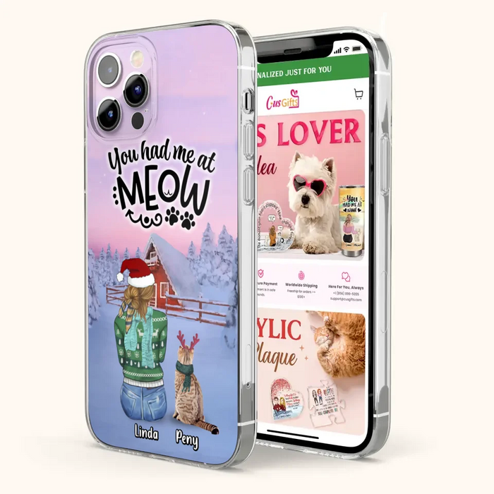 Custom Personalized Christmas Cat Mom Phone Case - Upto 5 Cats - Christmas Gift Idea For Cat Lover - You Had Me At Meow - Case For iPhone And Samsung