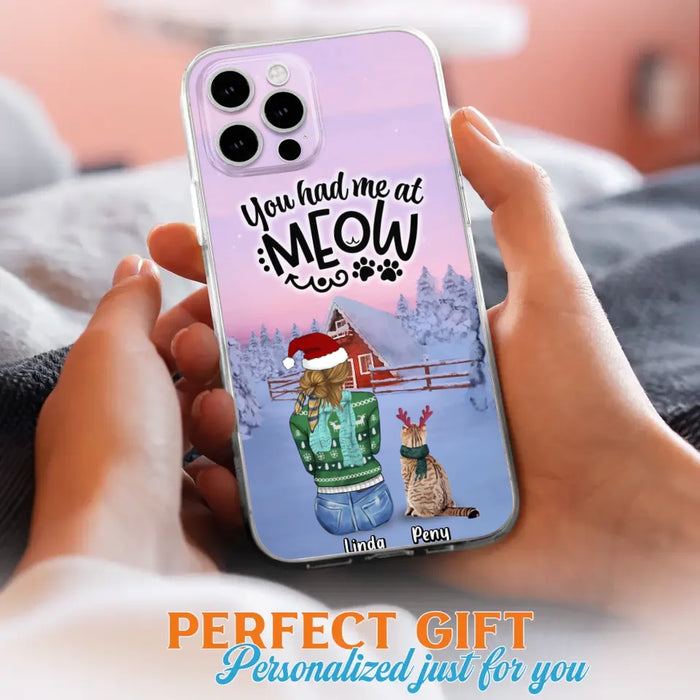 Custom Personalized Christmas Cat Mom Phone Case - Upto 5 Cats - Christmas Gift Idea For Cat Lover - You Had Me At Meow - Case For iPhone And Samsung