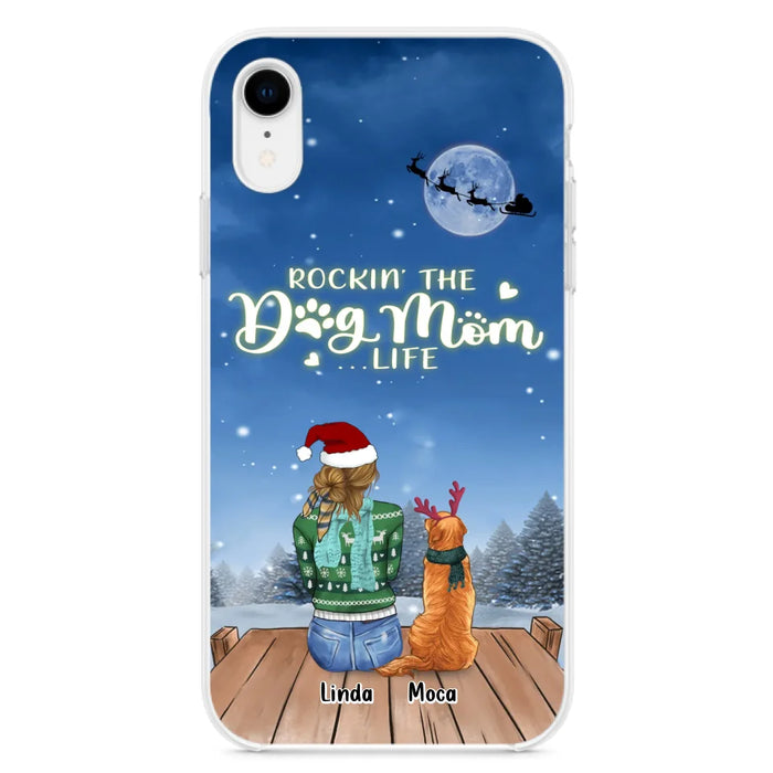 Custom Personalized Christmas Dog Mom Phone Case - Upto 5 Dogs - Gift Idea For Dog Lover/ Dog Mom - Rockin' The Dog Mom Life - Case For iPhone And Samsung