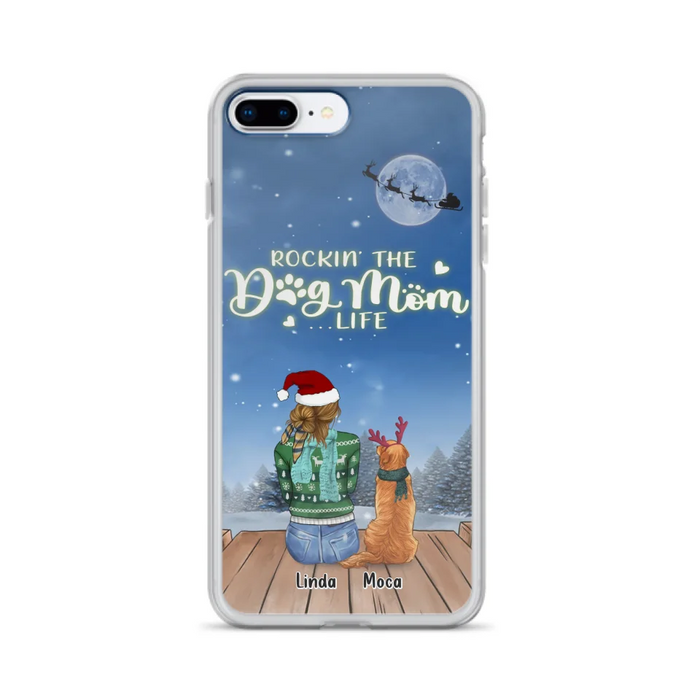 Custom Personalized Christmas Dog Mom Phone Case - Upto 5 Dogs - Gift Idea For Dog Lover/ Dog Mom - Rockin' The Dog Mom Life - Case For iPhone And Samsung