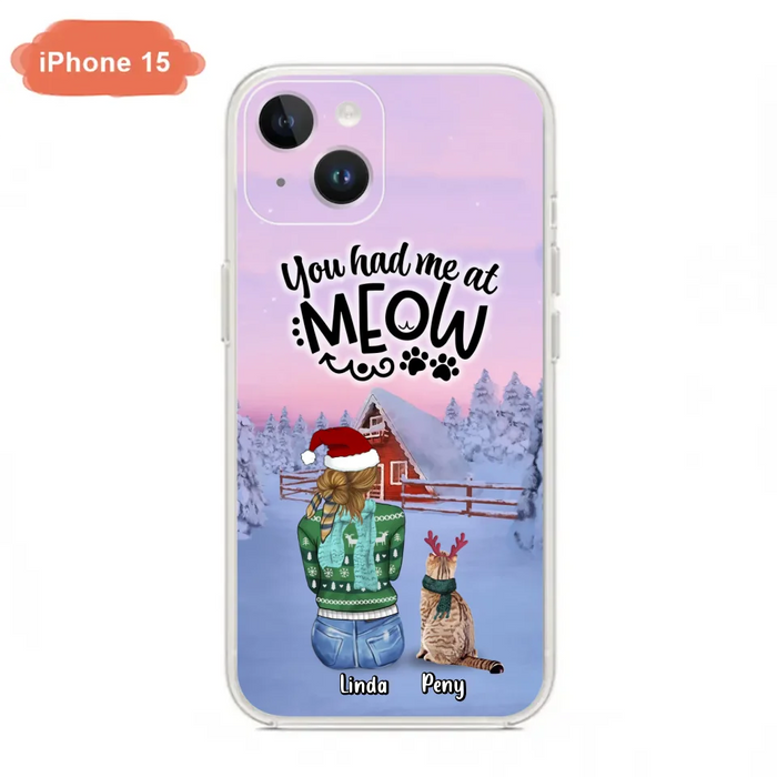 Custom Personalized Christmas Cat Mom Phone Case - Upto 5 Cats - Christmas Gift Idea For Cat Lover - You Had Me At Meow - Case For iPhone And Samsung