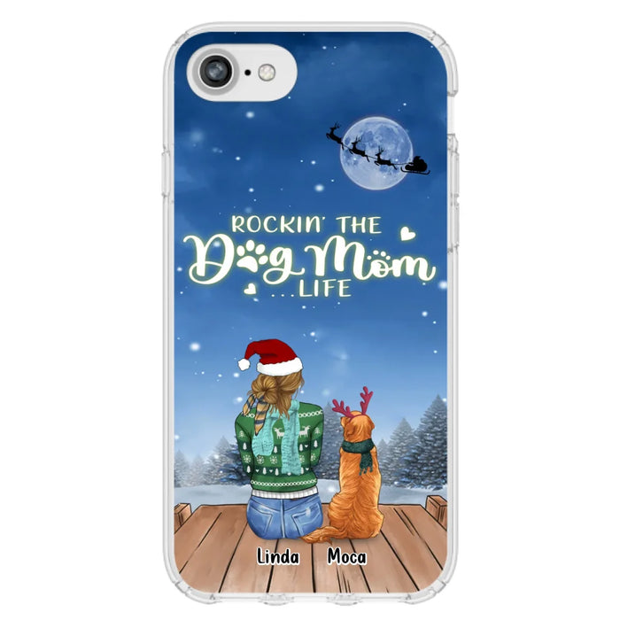 Custom Personalized Christmas Dog Mom Phone Case - Upto 5 Dogs - Gift Idea For Dog Lover/ Dog Mom - Rockin' The Dog Mom Life - Case For iPhone And Samsung