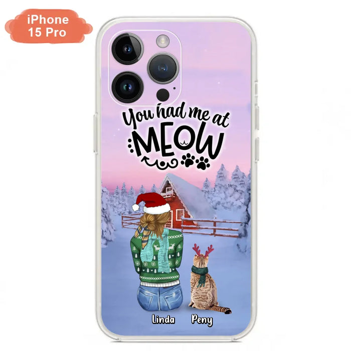 Custom Personalized Christmas Cat Mom Phone Case - Upto 5 Cats - Christmas Gift Idea For Cat Lover - You Had Me At Meow - Case For iPhone And Samsung