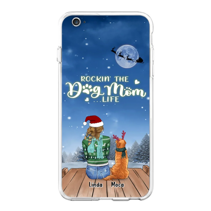 Custom Personalized Christmas Dog Mom Phone Case - Upto 5 Dogs - Gift Idea For Dog Lover/ Dog Mom - Rockin' The Dog Mom Life - Case For iPhone And Samsung