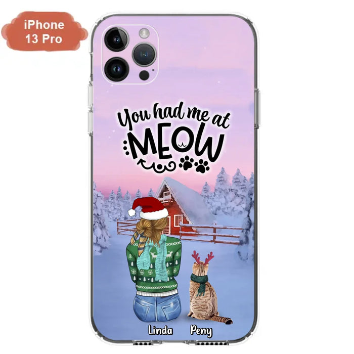 Custom Personalized Christmas Cat Mom Phone Case - Upto 5 Cats - Christmas Gift Idea For Cat Lover - You Had Me At Meow - Case For iPhone And Samsung