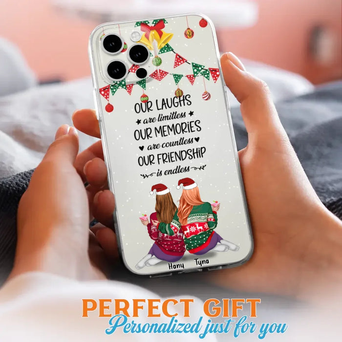 Custom Personalized Christmas Friends Phone Case - Gift Idea For Best Friends With Up To 5 Girls - Our Laughs Are Limitless - Cases For iPhone And Samsung