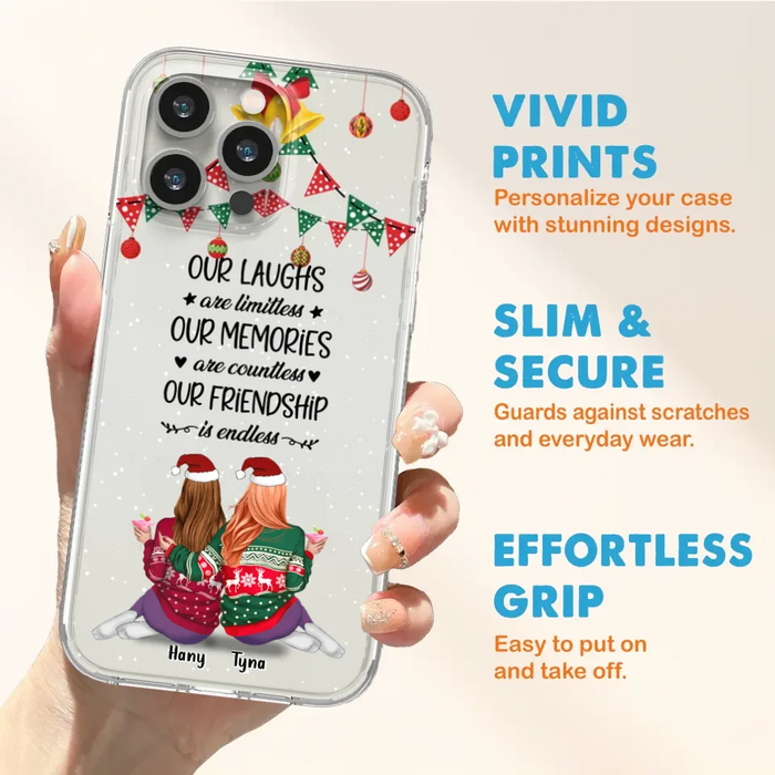 Custom Personalized Christmas Friends Phone Case - Gift Idea For Best Friends With Up To 5 Girls - Our Laughs Are Limitless - Cases For iPhone And Samsung