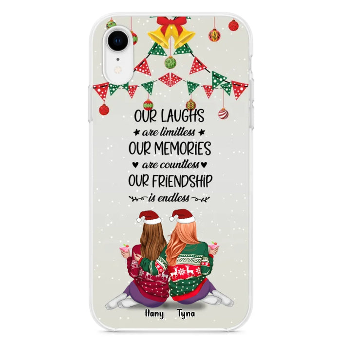 Custom Personalized Christmas Friends Phone Case - Gift Idea For Best Friends With Up To 5 Girls - Our Laughs Are Limitless - Cases For iPhone And Samsung