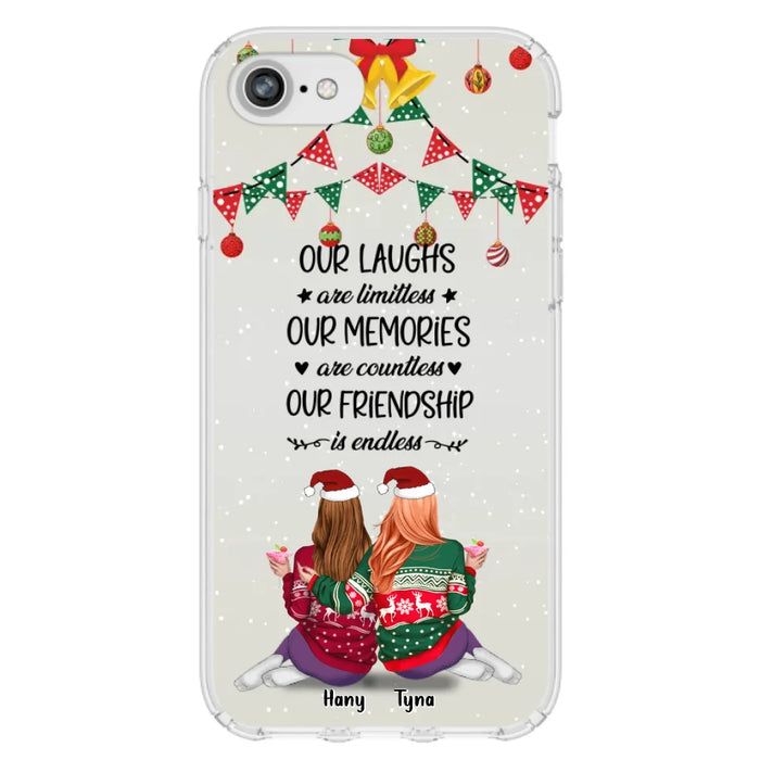 Custom Personalized Christmas Friends Phone Case - Gift Idea For Best Friends With Up To 5 Girls - Our Laughs Are Limitless - Cases For iPhone And Samsung