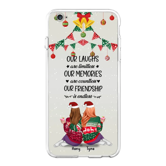 Custom Personalized Christmas Friends Phone Case - Gift Idea For Best Friends With Up To 5 Girls - Our Laughs Are Limitless - Cases For iPhone And Samsung