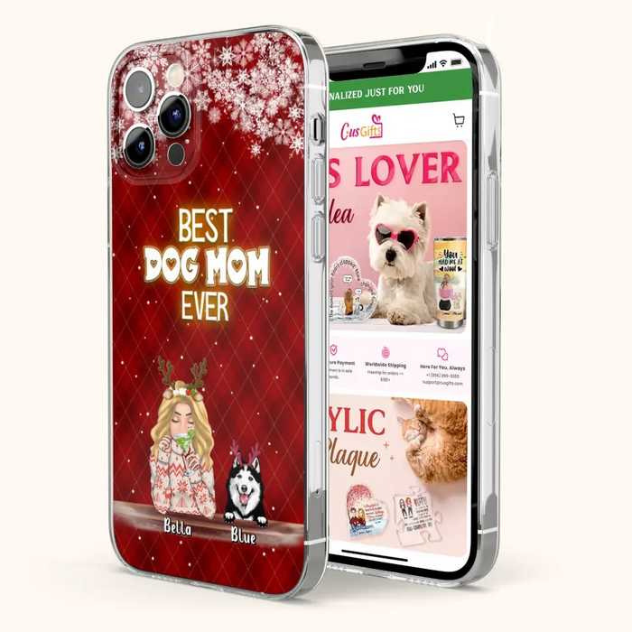 Custom Personalized Christmas Dog Mom Phone Case - Upto 5 Dogs - Christmas Gift Idea For Dog Mom/ Dog Lover - Best Dog Mom Ever - Case For iPhone And Samsung