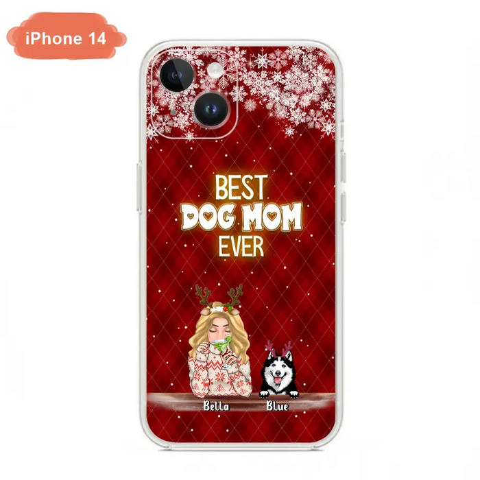 Custom Personalized Christmas Dog Mom Phone Case - Upto 5 Dogs - Christmas Gift Idea For Dog Mom/ Dog Lover - Best Dog Mom Ever - Case For iPhone And Samsung