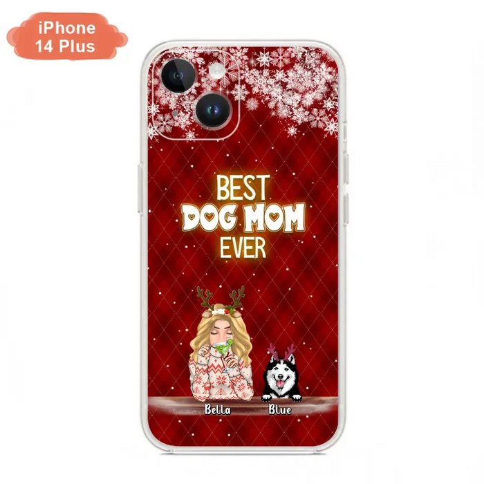 Custom Personalized Christmas Dog Mom Phone Case - Upto 5 Dogs - Christmas Gift Idea For Dog Mom/ Dog Lover - Best Dog Mom Ever - Case For iPhone And Samsung