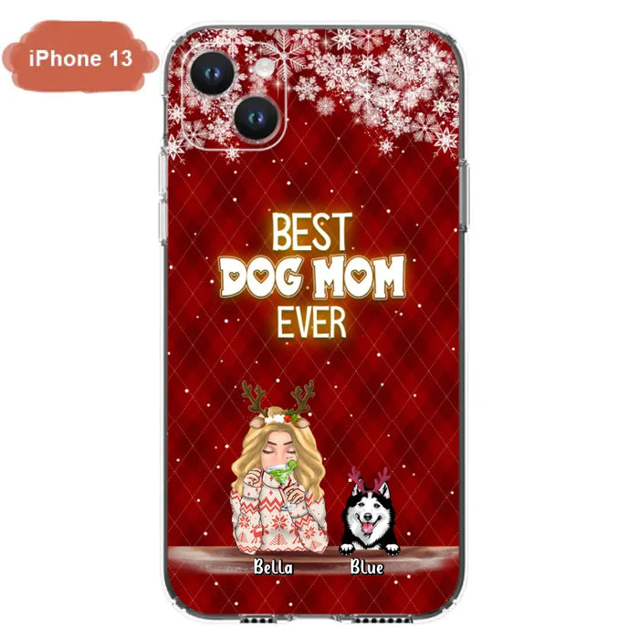 Custom Personalized Christmas Dog Mom Phone Case - Upto 5 Dogs - Christmas Gift Idea For Dog Mom/ Dog Lover - Best Dog Mom Ever - Case For iPhone And Samsung