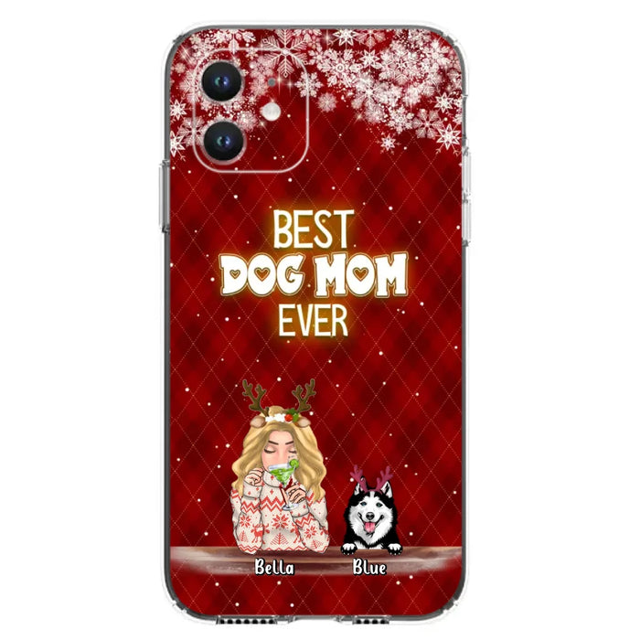 Custom Personalized Christmas Dog Mom Phone Case - Upto 5 Dogs - Christmas Gift Idea For Dog Mom/ Dog Lover - Best Dog Mom Ever - Case For iPhone And Samsung