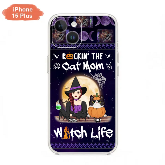 Custom Personalized Pet Witch Phone Case - Up to 4 Pets - Halloween Gift For Dog/ Cat Lover - Rockin' The Cat Mom & Witch Life - Case For iPhone And Samsung