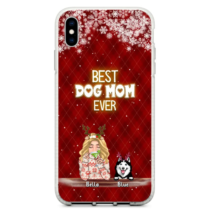 Custom Personalized Christmas Dog Mom Phone Case - Upto 5 Dogs - Christmas Gift Idea For Dog Mom/ Dog Lover - Best Dog Mom Ever - Case For iPhone And Samsung