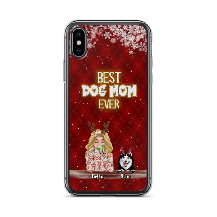 Custom Personalized Christmas Dog Mom Phone Case - Upto 5 Dogs - Christmas Gift Idea For Dog Mom/ Dog Lover - Best Dog Mom Ever - Case For iPhone And Samsung