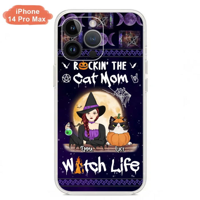 Custom Personalized Pet Witch Phone Case - Up to 4 Pets - Halloween Gift For Dog/ Cat Lover - Rockin' The Cat Mom & Witch Life - Case For iPhone And Samsung