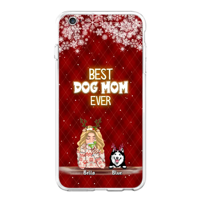 Custom Personalized Christmas Dog Mom Phone Case - Upto 5 Dogs - Christmas Gift Idea For Dog Mom/ Dog Lover - Best Dog Mom Ever - Case For iPhone And Samsung