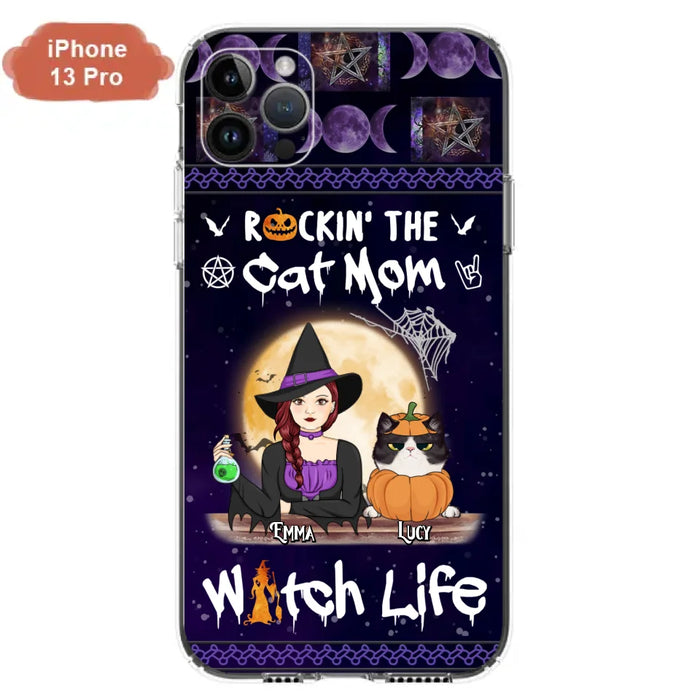 Custom Personalized Pet Witch Phone Case - Up to 4 Pets - Halloween Gift For Dog/ Cat Lover - Rockin' The Cat Mom & Witch Life - Case For iPhone And Samsung