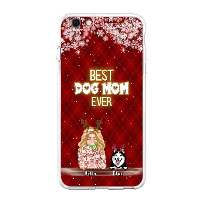 Custom Personalized Christmas Dog Mom Phone Case - Upto 5 Dogs - Christmas Gift Idea For Dog Mom/ Dog Lover - Best Dog Mom Ever - Case For iPhone And Samsung