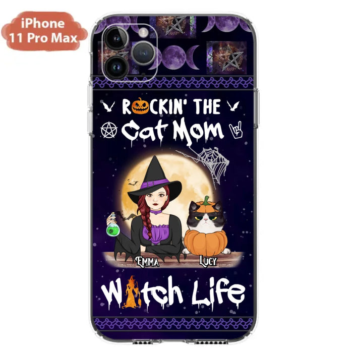 Custom Personalized Pet Witch Phone Case - Up to 4 Pets - Halloween Gift For Dog/ Cat Lover - Rockin' The Cat Mom & Witch Life - Case For iPhone And Samsung